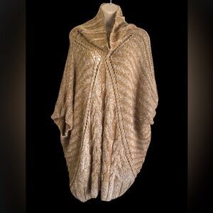 Buffalo David Bitton Wool Blend Knit chunky Pancho Women’s Brown Cowl Neck XL